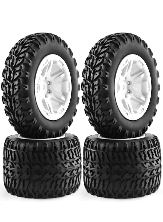 Dantenron 1/16 RC Off Road Truck Tires OD 104mm and Hard Plastic Wheels Rims 12mm Hex 1/10 Rubber Monster Tyres for 1:16 Scale Truck Car MJX Hyper Go H16 16207 16208 16209 16210 4PCS (White) - Image 1